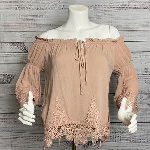 ACTUVE USA | Off-Shoulder Strapless Pink Blouse with Tie Front | TTS